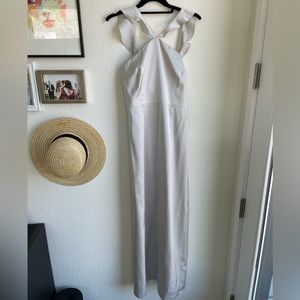 Monique Lhullier Silver Satin Floor Length Gown Dress